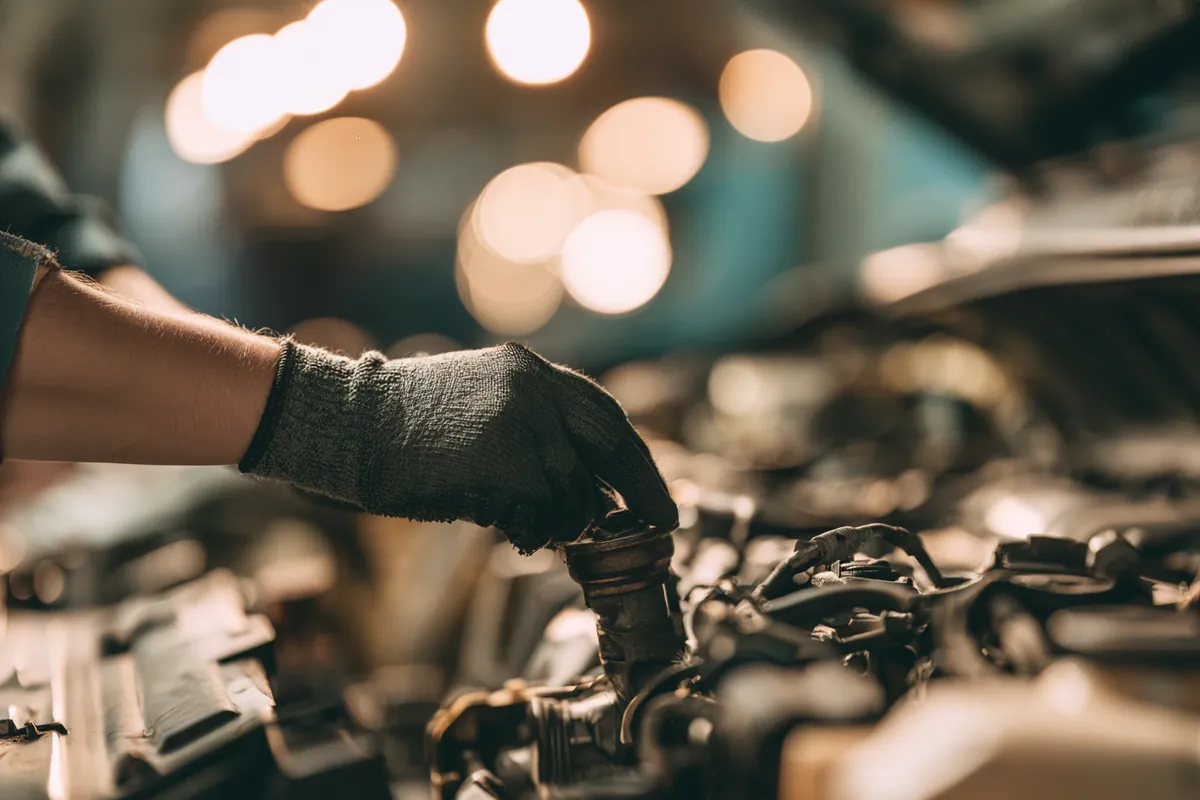 Mechanic inspecting an open car engine before quoting a repair that can be split into installments